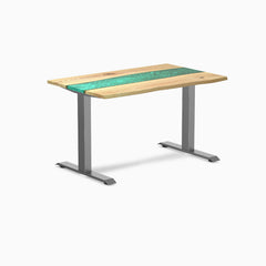 Fixed hardwood resin desk - white ash emerald river - space grey 48"