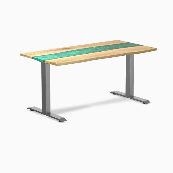 Fixed hardwood resin desk - white ash emerald river - space grey 60"