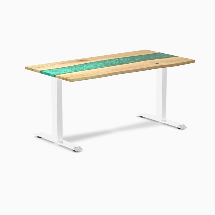 Fixed hardwood resin desk - white ash emerald river - white 60"