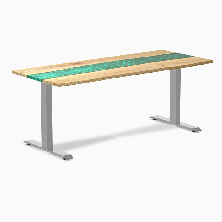 Fixed hardwood resin desk - white ash emerald river - grey 72"