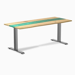 Fixed hardwood resin desk - white ash emerald river - space grey 72"