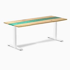 Fixed hardwood resin desk - white ash emerald river - white 72"