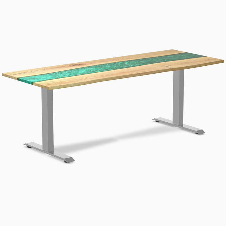 Fixed hardwood resin desk - white ash river - grey 80"