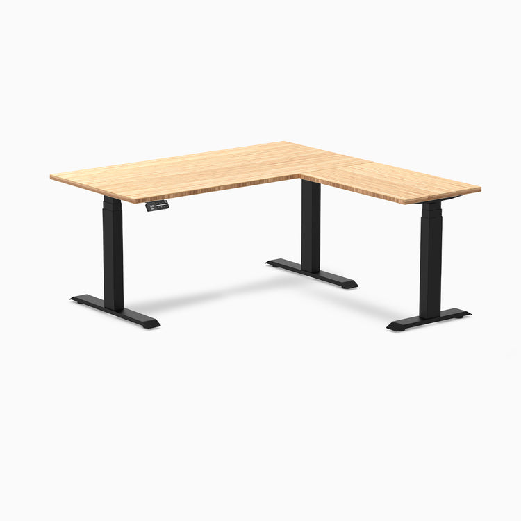 Dual l-shape bamboo standing desk - Natural bamboo - black 60"