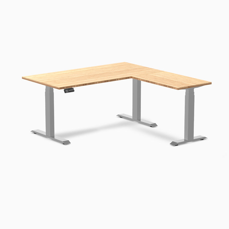 Dual l-shape bamboo standing desk - Natural bamboo - grey 60"