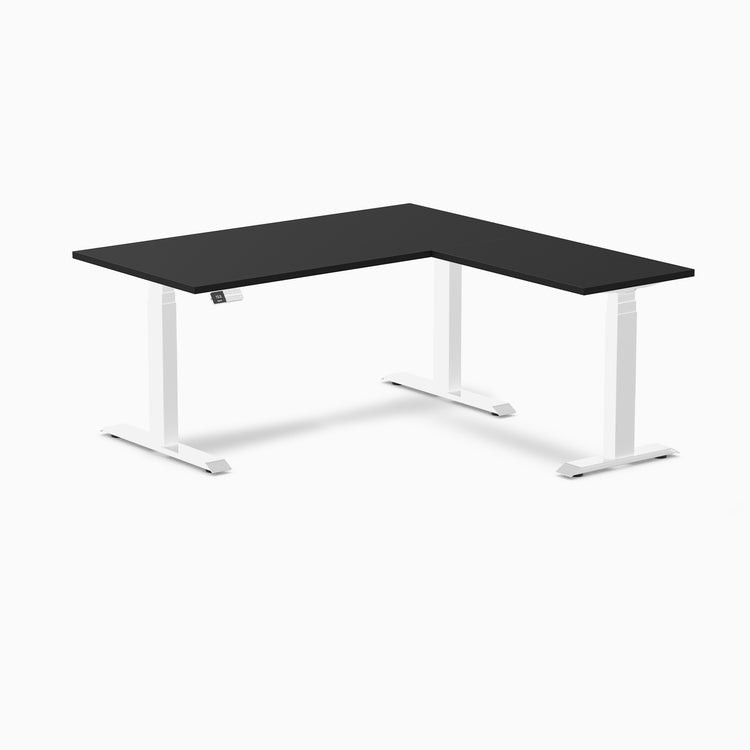 Dual l-shape melamine standing desk - black laminate - white 60"