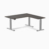 Dual l-shape melamine standing desk - burnished wood laminate - grey 60"