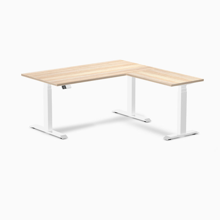 Dual l-shape melamine standing desk - classic oak laminate - white 60"