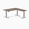 Dual l-shape melamine standing desk - jarrah legno laminate - grey 60"