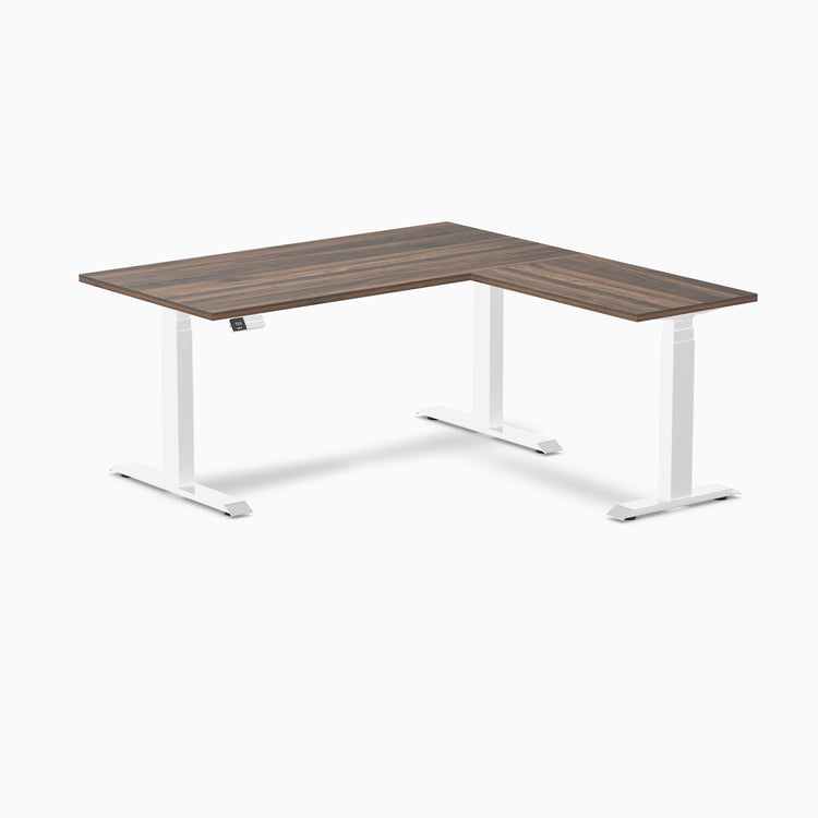 Dual l-shape melamine standing desk - jarrah legno laminate - white 60"