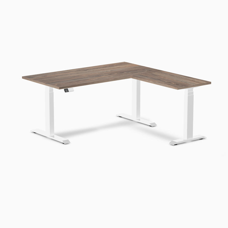 Dual l-shape melamine standing desk - natural walnut laminate - white 60"