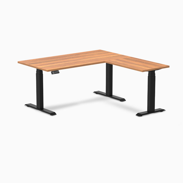 Dual l-shape melamine standing desk - prime oak laminate - black 60"