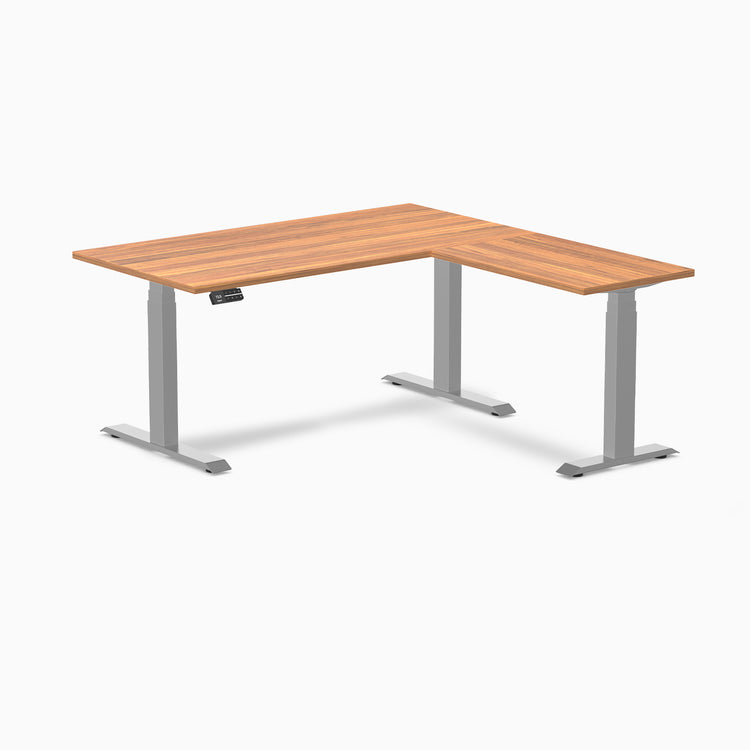 Dual l-shape melamine standing desk - prime oak laminate - grey 60"