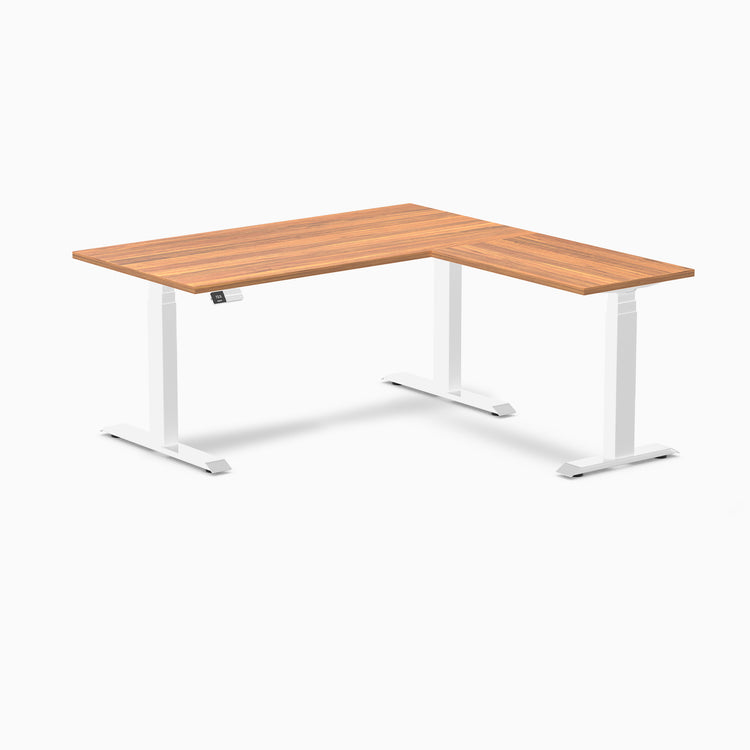 Dual l-shape melamine standing desk - prime oak laminate - white 60"