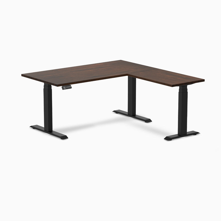 Dual l-shape rubberwood standing desk - Dark walnut - black 60"