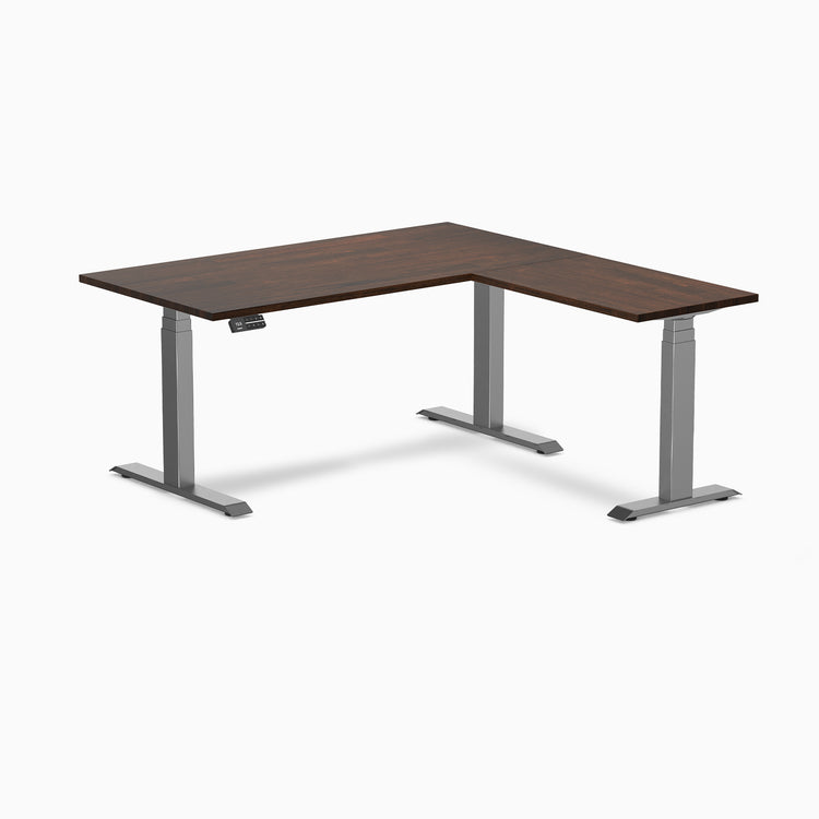 Dual l-shape rubberwood standing desk - Dark walnut - space grey 60"