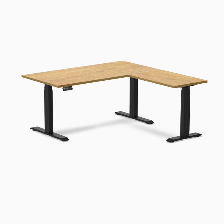 Dual l-shape rubberwood standing desk - Light oak - black 60"