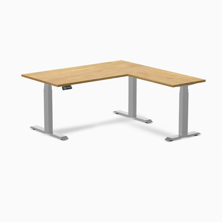 Dual l-shape rubberwood standing desk - Light oak - grey 60"