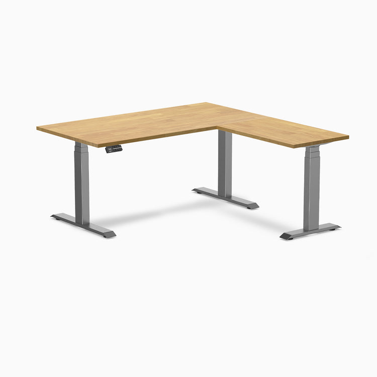 Dual l-shape rubberwood standing desk - Light oak - space grey 60"