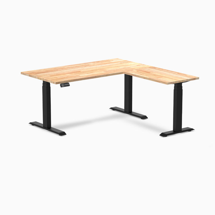 Dual l-shape rubberwood standing desk - Natural - black 60"