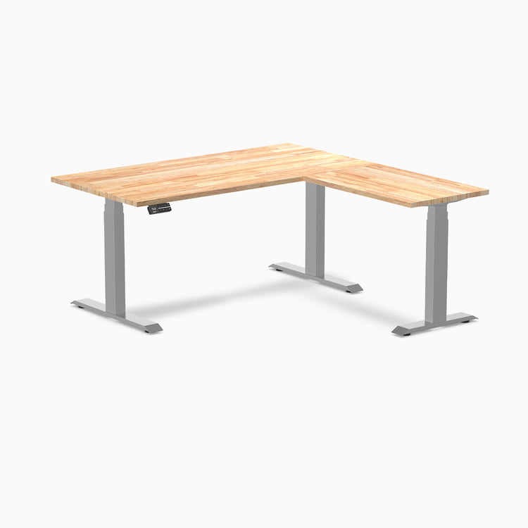 Dual l-shape rubberwood standing desk - Natural - grey 60"