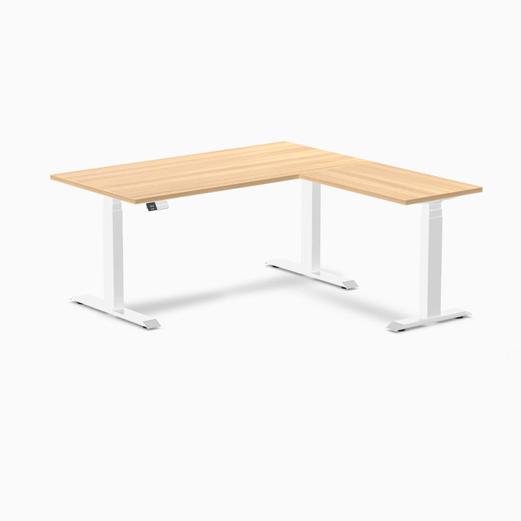 Dual l-shape melamine standing desk - sublime teak laminate - white 60"