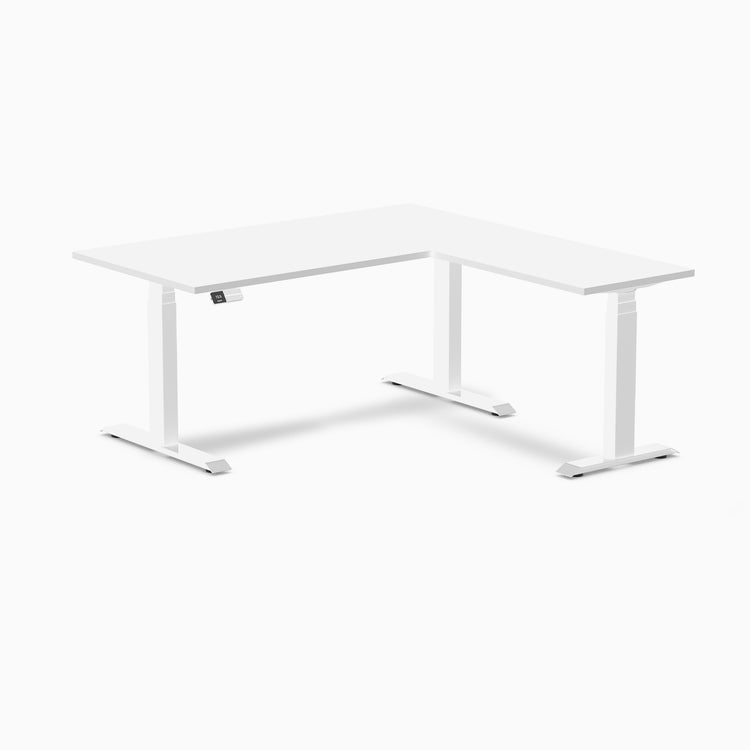 Dual l-shape melamine standing desk - white laminate - white 60"