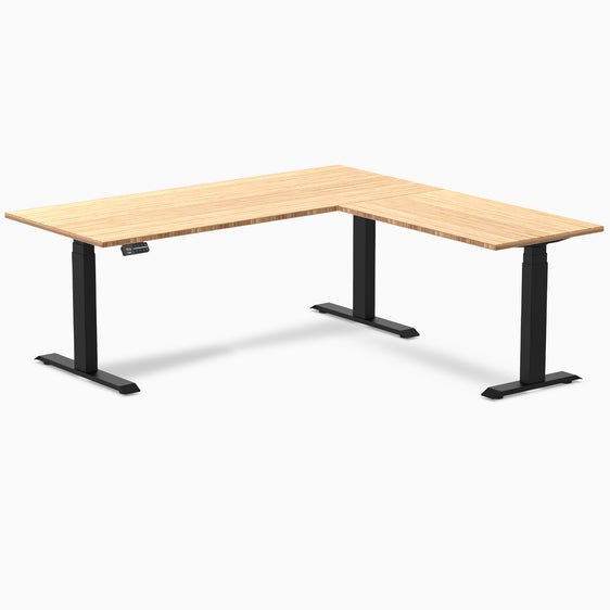 Dual l-shape bamboo standing desk - Natural bamboo - black 72"