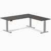 Dual l-shape melamine standing desk - burnished wood laminate - grey 72"