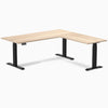 Dual l-shape melamine standing desk - classic oak laminate - black 72"