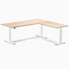 Dual l-shape melamine standing desk - classic oak laminate - white 72"