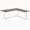 Dual l-shape melamine standing desk - natural walnut laminate - white 72"