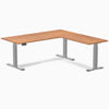 Dual l-shape melamine standing desk - prime oak laminate - grey 72"