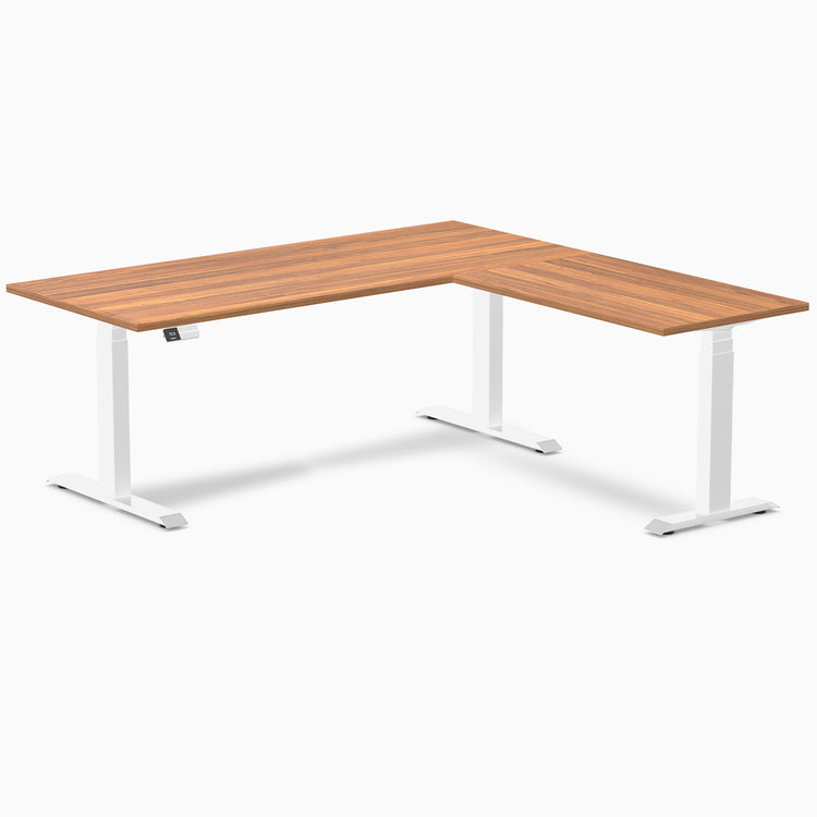 Dual l-shape melamine standing desk - prime oak laminate - white 72"