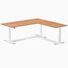 Dual l-shape melamine standing desk - prime oak laminate - white 72"