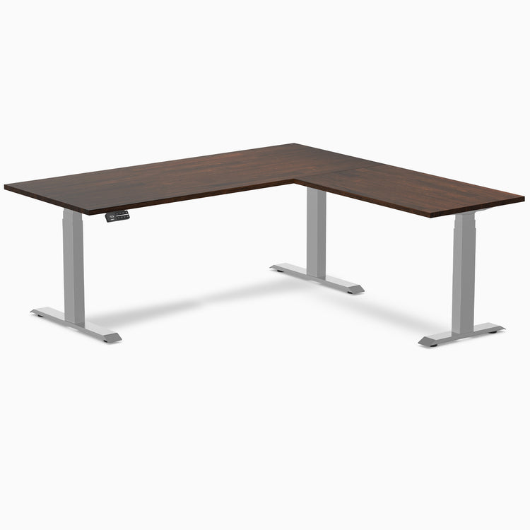 Dual l-shape rubberwood standing desk - Dark walnut - grey 72"