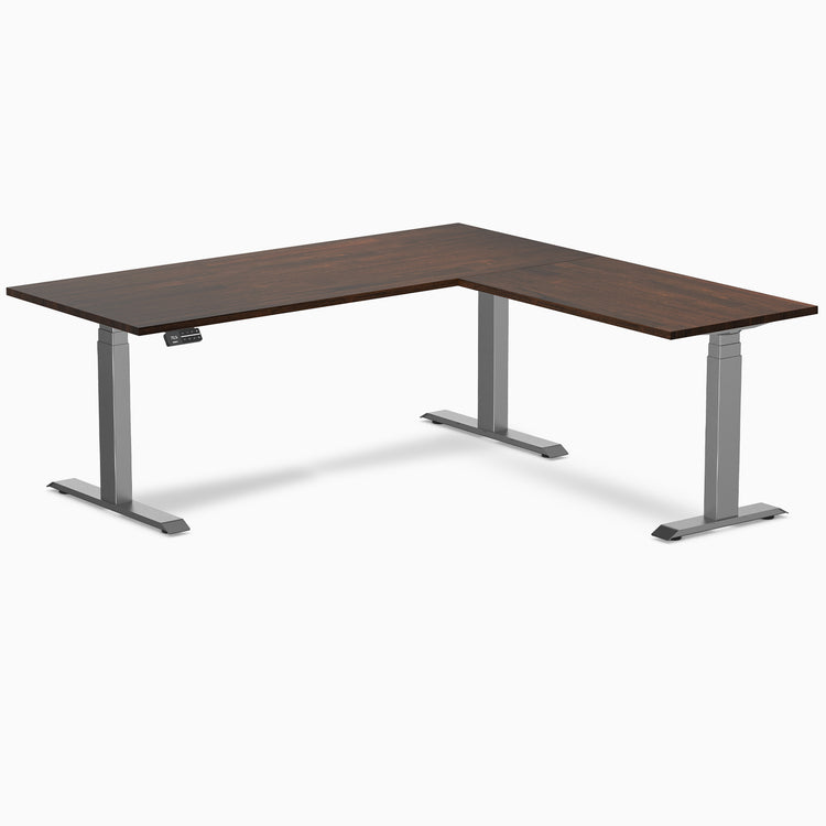 Dual l-shape rubberwood standing desk - Dark walnut - space grey 72"