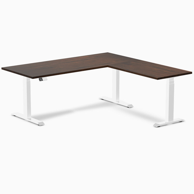 Dual l-shape rubberwood standing desk - Dark walnut - white 72"