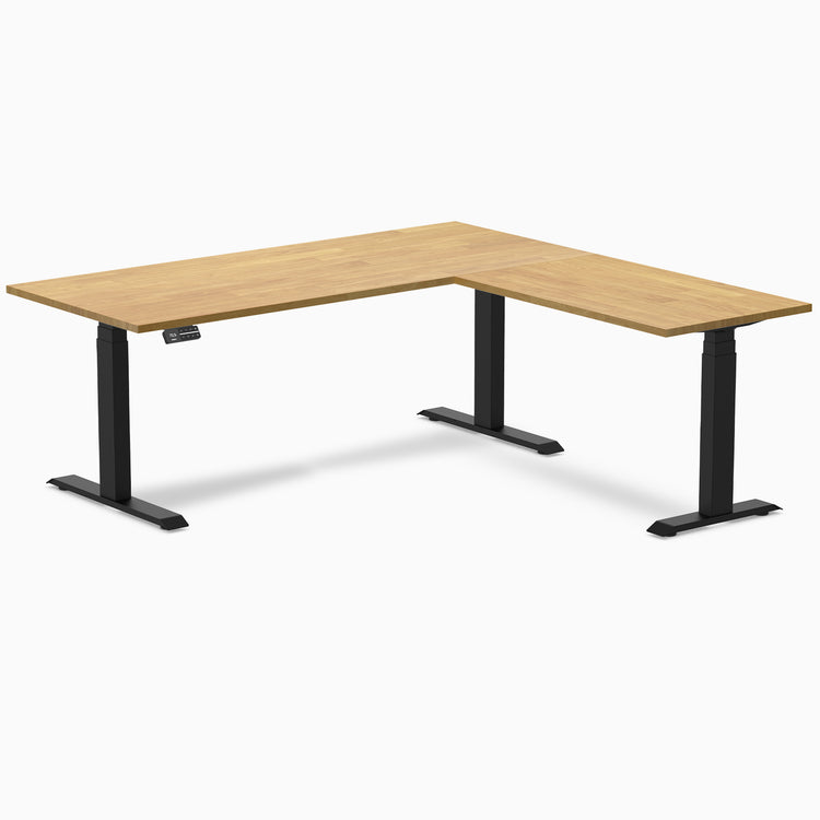 Dual l-shape rubberwood standing desk - Light oak - black 72"