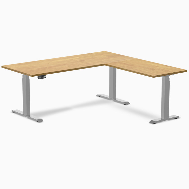 Dual l-shape rubberwood standing desk - Light oak - grey 72"