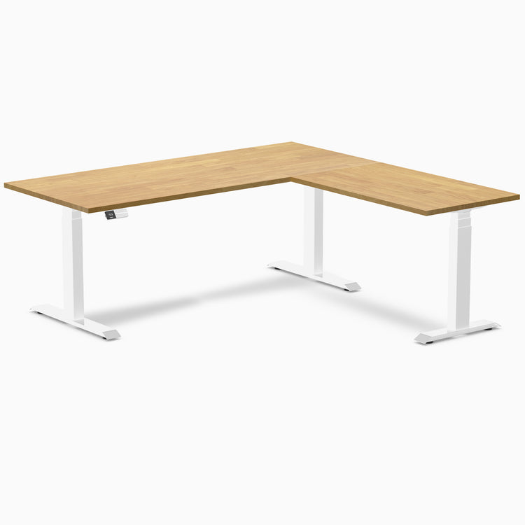 Dual l-shape rubberwood standing desk - Light oak - white 72"