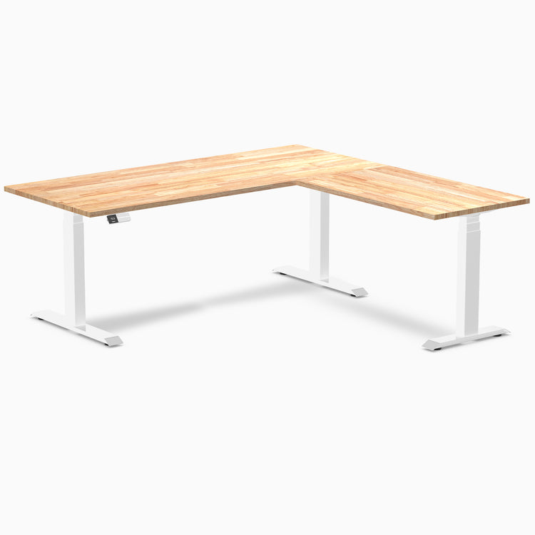 Dual l-shape rubberwood standing desk - Natural - white 72"