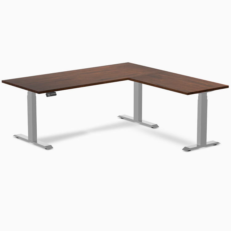 Rubberwood red walnut l-shape standing desk 72" - grey