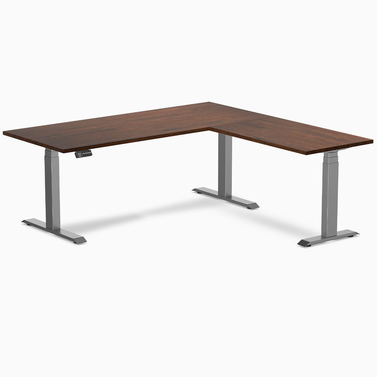 Rubberwood red walnut l-shape standing desk 72" - space grey