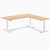 Dual l-shape melamine standing desk - sublime teak laminate - white 72"