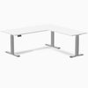 Dual l-shape melamine standing desk - white laminate - grey 72"