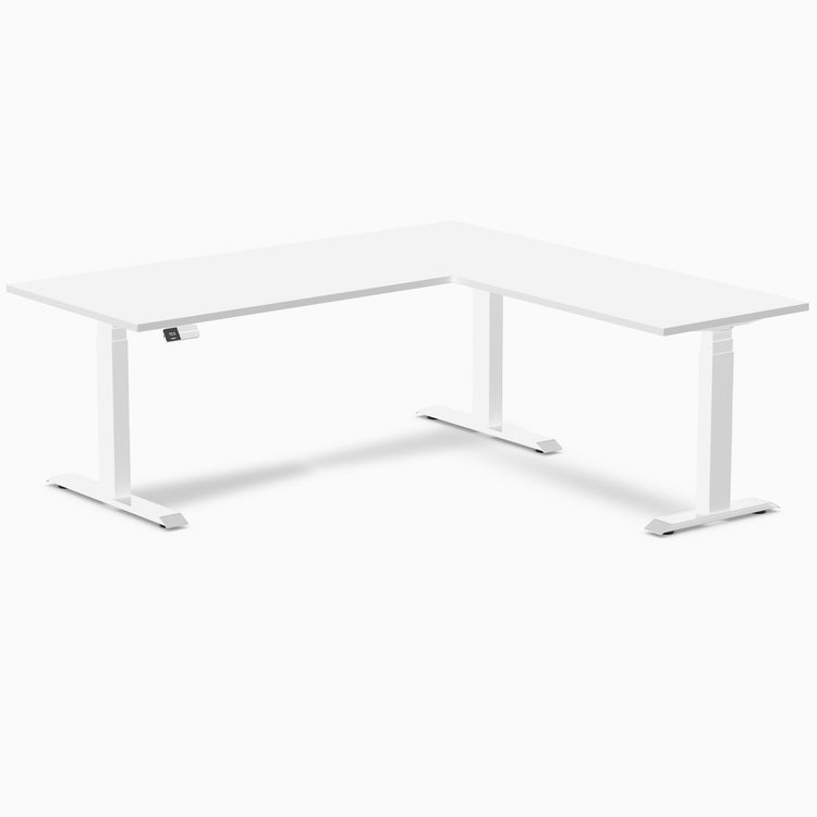 Dual l-shape melamine standing desk - white laminate - white 72"