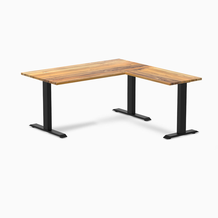 zero hardwood l-shape office desk - teak black - 60"