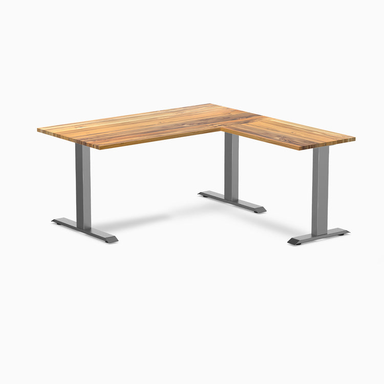 zero hardwood l-shape office desk - teak space grey - 60"