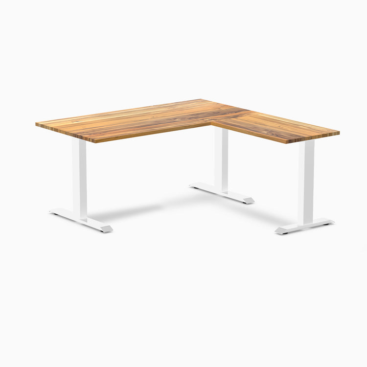 zero hardwood l-shape office desk - teak white - 60"